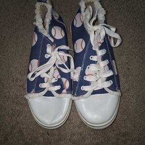 Women's Blue Baseball Print Sneakers